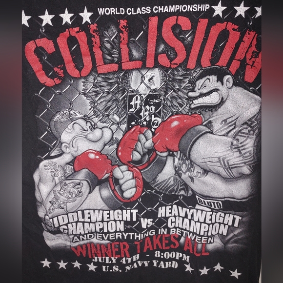 Size Medium black Popeye and Bluto boxing match T Shirt Pre-owned - Picture 3 of 3